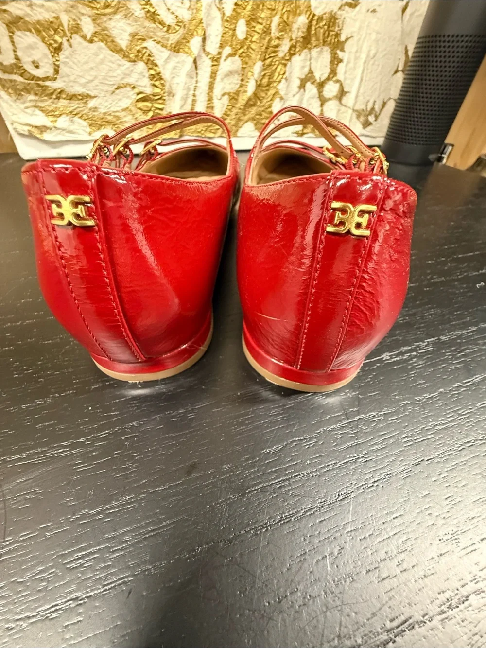Sam Edelman Red Patent Pointed-Toe Triple-Strap Flats